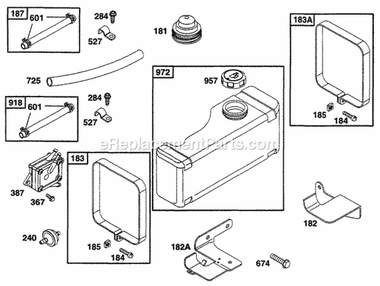 Fuel Tank Group Diagram and Parts List for 253707-0230-01  Briggs and Stratton Engine